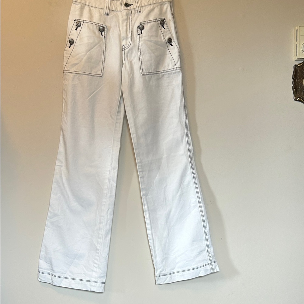 Diesel heavy white denim wide leg pants black stitching button pockets size u/k
